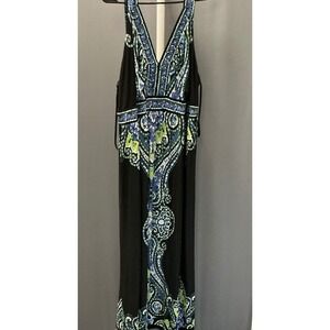 INC International Concepts Plus Size 3X Paisley Rhinestone Maxi Dress Black Blue